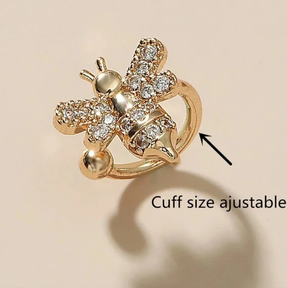 Dainty CZ Honeybee Ear Cuff, 16k Gold - Picture 3 of 5